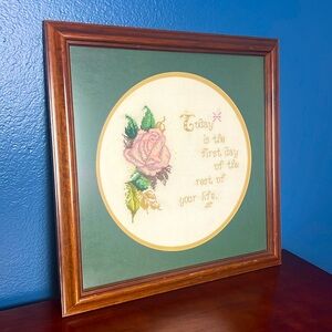 Vintage Cross Stitch Inspiration Quote - Framed
